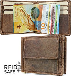 Bild von Naturleder Dollarclip mit Münzfach RFID safe Jockey Club